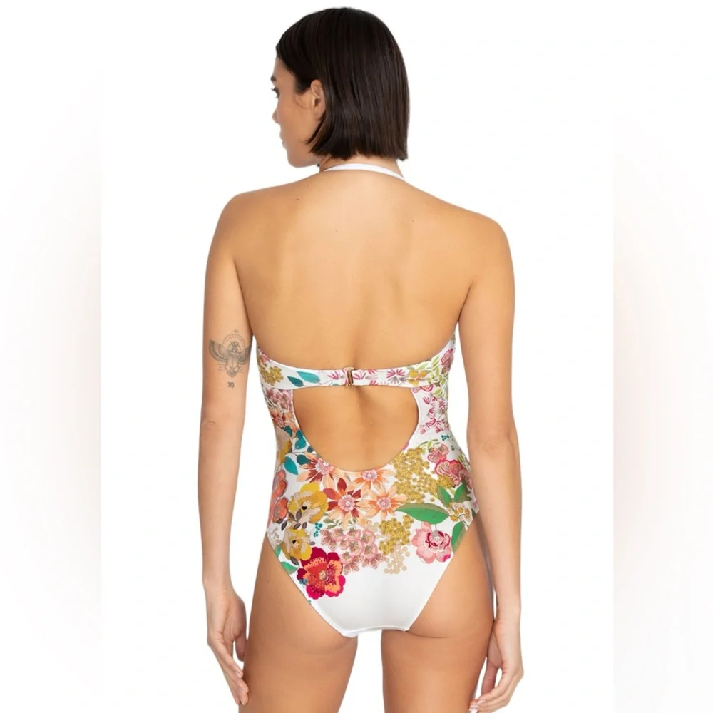JOHNNY WAS Millo Twist Bra One Piece Swimsuit NEW Size S White Boho Floral